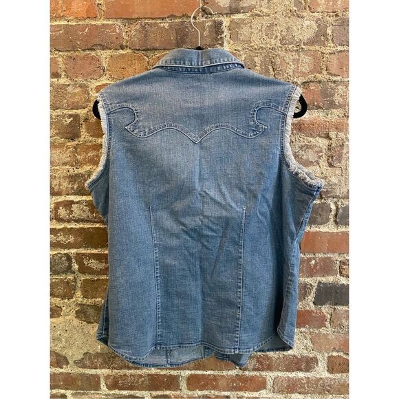 Roper Western Biker Blue Denim Fringed Vest Women’s Size XL - Picture 5 of 10